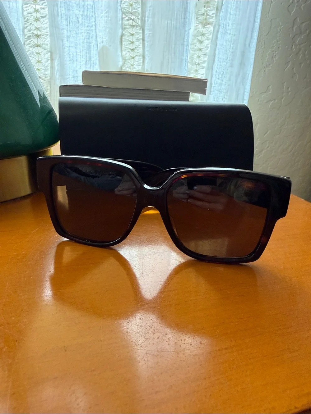Saint Laurent Tortoiseshell Oversized Square Sunglasses with Gold YSL Accent - Picture 5 of 6
